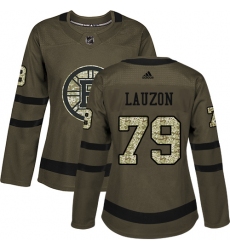Women's Adidas Boston Bruins #79 Jeremy Lauzon Authentic Green Salute to Service NHL Jersey