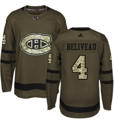 Youth Adidas Montreal Canadiens #4 Jean Beliveau Premier Green Salute to Service NHL Jersey