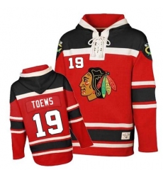 Men's Old Time Hockey Chicago Blackhawks #19 Jonathan Toews Premier Red Sawyer Hooded Sweatshirt NHL Jersey