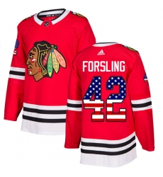 Men's Adidas Chicago Blackhawks #42 Gustav Forsling Authentic Red USA Flag Fashion NHL Jersey