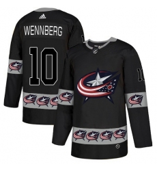 Men's Adidas Columbus Blue Jackets #10 Alexander Wennberg Authentic Black Team Logo Fashion NHL Jersey
