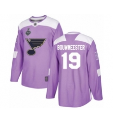 Men's St. Louis Blues #19 Jay Bouwmeester Authentic Purple Fights Cancer Practice 2019 Stanley Cup Final Bound Hockey Jersey