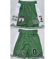 Men's Boston Celtics #0 Jayson Tatum Green White Shorts (Run Small)
