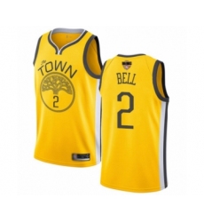 Men's Golden State Warriors #2 Jordan Bell Yellow Swingman 2019 Basketball Finals Bound Jersey - Earned Edition