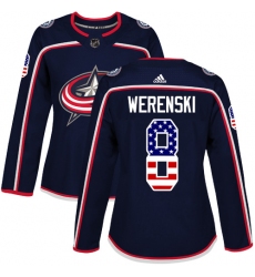Women's Adidas Columbus Blue Jackets #8 Zach Werenski Authentic Navy Blue USA Flag Fashion NHL Jersey