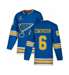Men's St. Louis Blues #6 Joel Edmundson Authentic Navy Blue Alternate 2019 Stanley Cup Champions Hockey Jersey