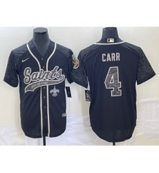 Men's New Orleans Saints #4 Derek Carr Black Reflective Cool Base Stitched Baseball Jersey