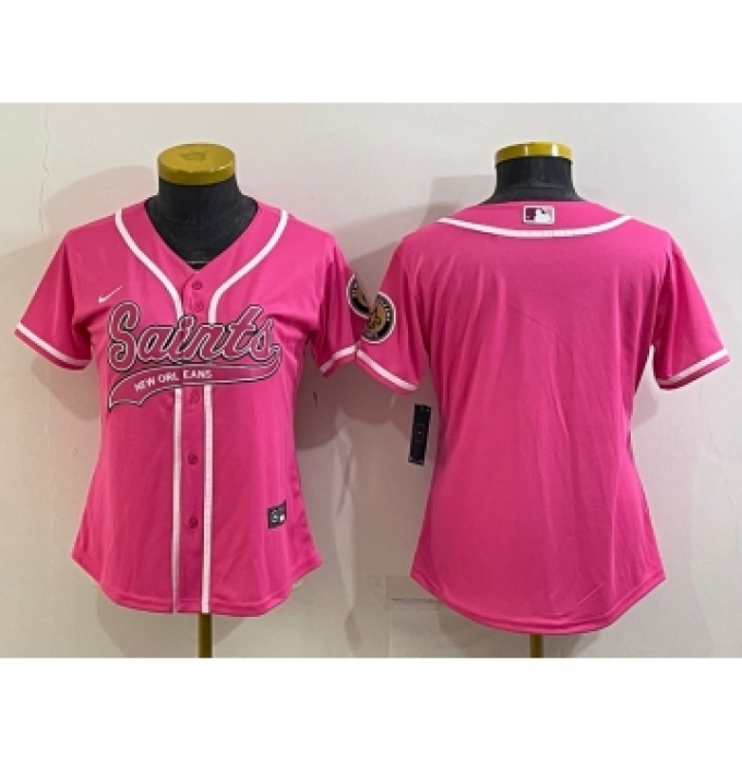 Women's New Orleans Saints Blank Pink With Patch Cool Base Stitched Baseball Jersey