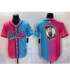 Men's Boston Celtics Team Big Logo Pink Blue Limited Stitched Baseball Jersey