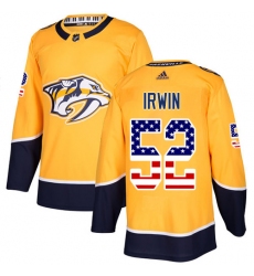 Men's Adidas Nashville Predators #52 Matt Irwin Authentic Gold USA Flag Fashion NHL Jersey