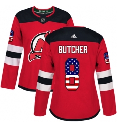Women's Adidas New Jersey Devils #8 Will Butcher Authentic Red USA Flag Fashion NHL Jersey