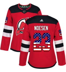 Women's Adidas New Jersey Devils #23 Stefan Noesen Authentic Red USA Flag Fashion NHL Jersey