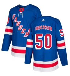 Men's Adidas New York Rangers #50 Lias Andersson Authentic Royal Blue Home NHL Jersey