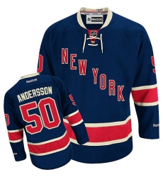 Youth Reebok New York Rangers #50 Lias Andersson Authentic Navy Blue Third NHL Jersey