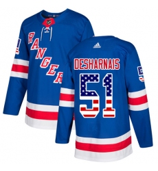 Men's Adidas New York Rangers #51 David Desharnais Authentic Royal Blue USA Flag Fashion NHL Jersey