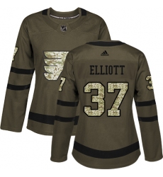Women's Adidas Philadelphia Flyers #37 Brian Elliott Authentic Green Salute to Service NHL Jersey