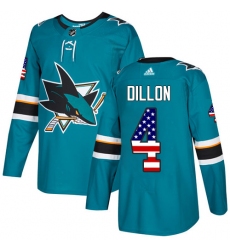 Men's Adidas San Jose Sharks #4 Brenden Dillon Authentic Teal Green USA Flag Fashion NHL Jersey