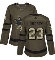 Women's Adidas San Jose Sharks #23 Barclay Goodrow Authentic Green Salute to Service NHL Jersey