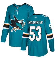 Men's Adidas San Jose Sharks #53 Brandon Mashinter Authentic Teal Green Home NHL Jersey