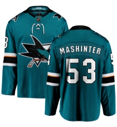 Men's San Jose Sharks #53 Brandon Mashinter Fanatics Branded Teal Green Home Breakaway NHL Jersey