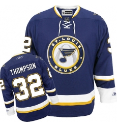 Men's Reebok St. Louis Blues #32 Tage Thompson Premier Navy Blue Third NHL Jersey