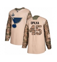 Men's St. Louis Blues #45 Luke Opilka Authentic Camo Veterans Day Practice 2019 Stanley Cup Champions Hockey Jersey