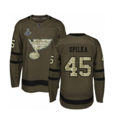 Men's St. Louis Blues #45 Luke Opilka Authentic Green Salute to Service 2019 Stanley Cup Champions Hockey Jersey