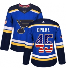 Women's Adidas St. Louis Blues #45 Luke Opilka Authentic Blue USA Flag Fashion NHL Jersey