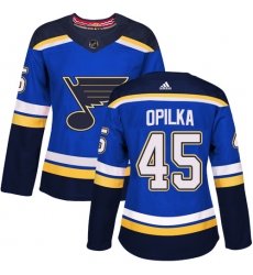 Women's Adidas St. Louis Blues #45 Luke Opilka Premier Royal Blue Home NHL Jersey