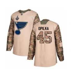 Youth St. Louis Blues #45 Luke Opilka Authentic Camo Veterans Day Practice 2019 Stanley Cup Final Bound Hockey Jersey