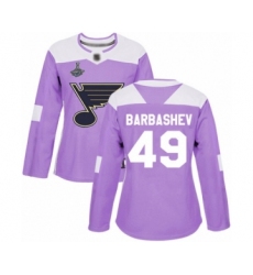 Women's St. Louis Blues #49 Ivan Barbashev Authentic Purple Fights Cancer Practice 2019 Stanley Cup Champions Hockey Jersey