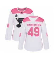 Women's St. Louis Blues #49 Ivan Barbashev Authentic White Pink Fashion 2019 Stanley Cup Final Bound Hockey Jersey