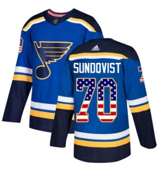 Men's Adidas St. Louis Blues #70 Oskar Sundqvist Authentic Blue USA Flag Fashion NHL Jersey