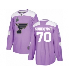 Men's St. Louis Blues #70 Oskar Sundqvist Authentic Purple Fights Cancer Practice 2019 Stanley Cup Final Bound Hockey Jersey