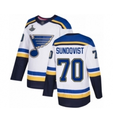 Men's St. Louis Blues #70 Oskar Sundqvist Authentic White Away 2019 Stanley Cup Champions Hockey Jersey