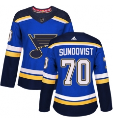 Women's Adidas St. Louis Blues #70 Oskar Sundqvist Premier Royal Blue Home NHL Jersey