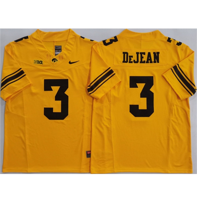 Men's Iowa Hawkeyes #3 Cooper DeJean Yellow F.U.S.E. Stitched Jersey