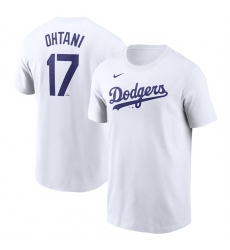 Men's Los Angeles Dodgers #17 Shohei Ohtani White 2024 Fuse Name & Number T-Shirt