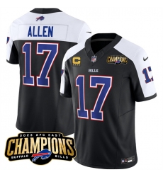 Men's Buffalo Bills #17 Josh Allen Black White 2023 F.U.S.E. AFC East Champions With 4-star C Football Stitched Jersey