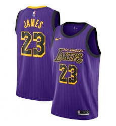 Women's Nike Los Angeles Lakers #23 LeBron James Swingman Purple stripe NBA Jersey