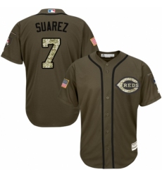 Youth Majestic Cincinnati Reds #7 Eugenio Suarez Authentic Green Salute to Service MLB Jersey