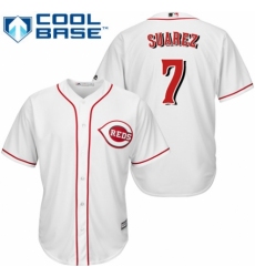 Youth Majestic Cincinnati Reds #7 Eugenio Suarez Replica White Home Cool Base MLB Jersey