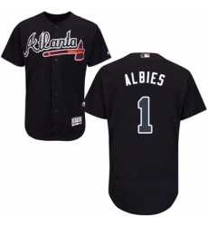 Men's Majestic Atlanta Braves #1 Ozzie Albies Navy Blue Alternate Flex Base Authentic Collection MLB Jersey