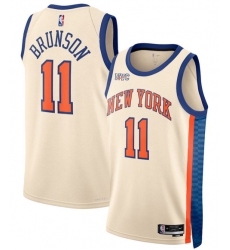 Men's New Yok Knicks #11 Jalen Brunson Cream 2025-26 City Edition Swingman Stitched Basketball Jersey