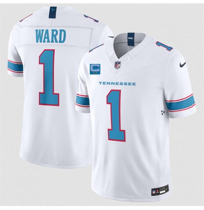 Men's Tennessee Titans #1 Cameron Ward White 2026 With 2-Star C F.U.S.E. Vapor Limited Football Stitched Jersey