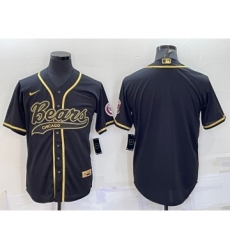 Men's Chicago Bears Blank Black Gold With Patch Cool Base Stitched Baseball Jersey
