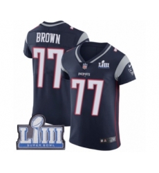 Men's Nike New England Patriots #77 Trent Brown Navy Blue Team Color Vapor Untouchable Elite Player Super Bowl LIII Bound NFL Jersey