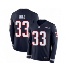 Men's Nike New England Patriots #33 Jeremy Hill Limited Navy Blue Therma Long Sleeve NFL Jersey