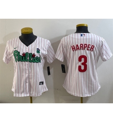 Women's Philadelphia Phillies #3 Bryce Harper Phanatic White Stitched Baseball Jersey(Run Small)
