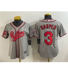 Youth Philadelphia Phillies #3 Bryce Harper Gray 2026 Field of Dreams Stadium Stitched Jersey